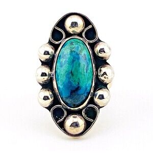 North South CSC Mexico Sterling Silver Turquoise Ring Vintage Old Pawn Size 7.75